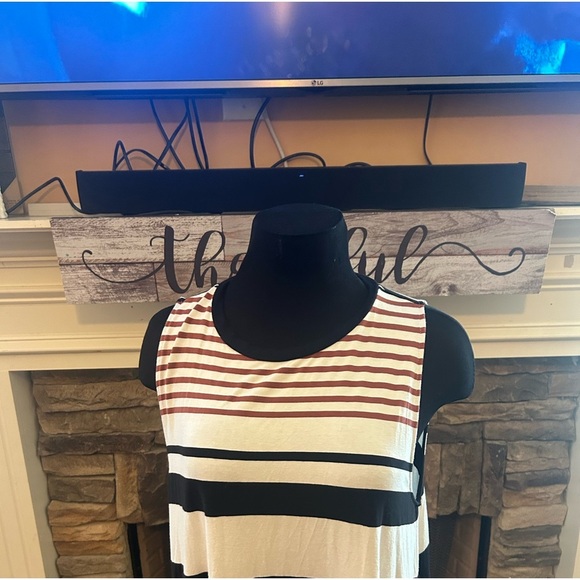 Loft Striped Sleeveless Dress - Black, White, Brown - Picture 2 of 8